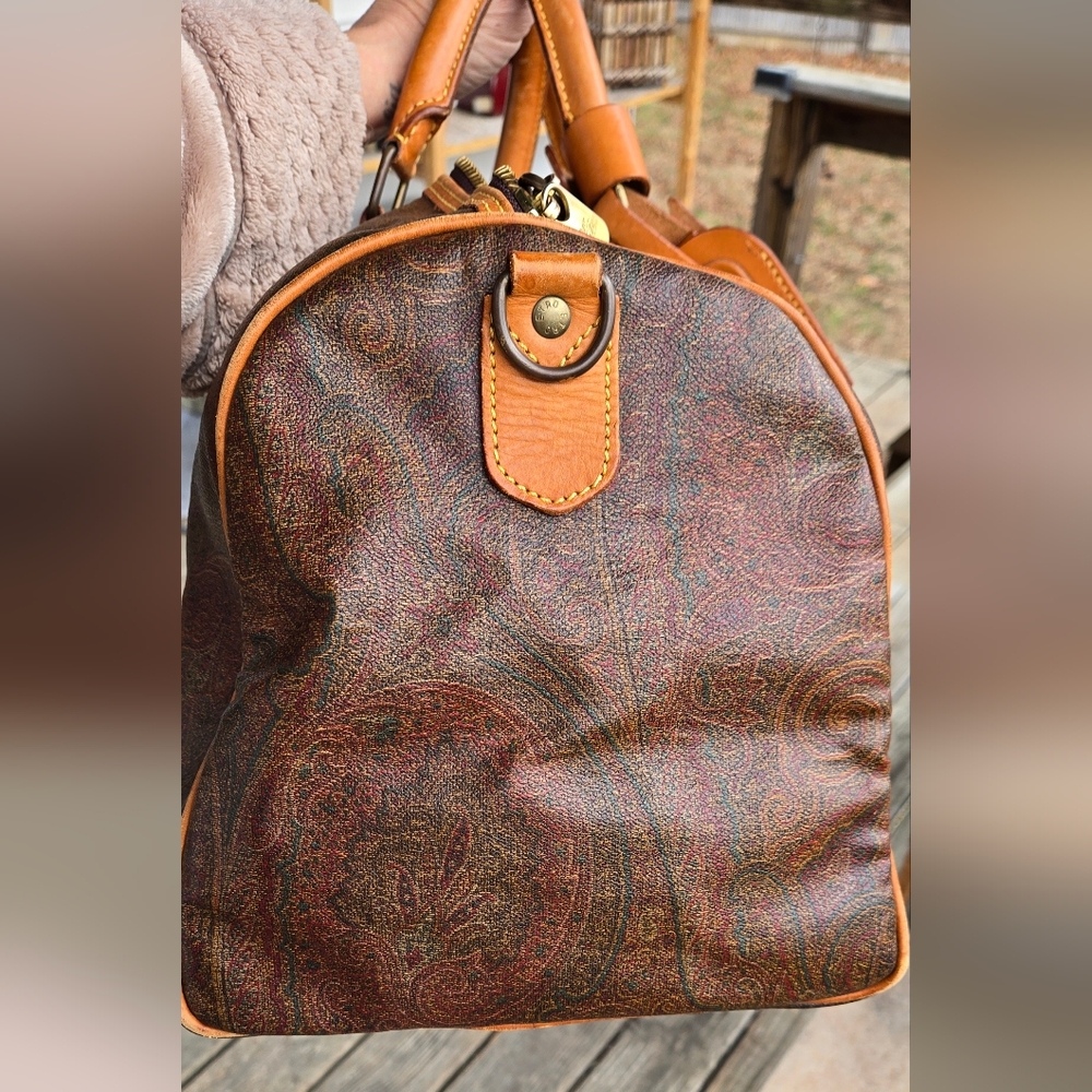 ETRO MILANO Paisley Coated Canvas Vachetta Leather Boston Travel Bag w/ COA - Picture 6 of 13